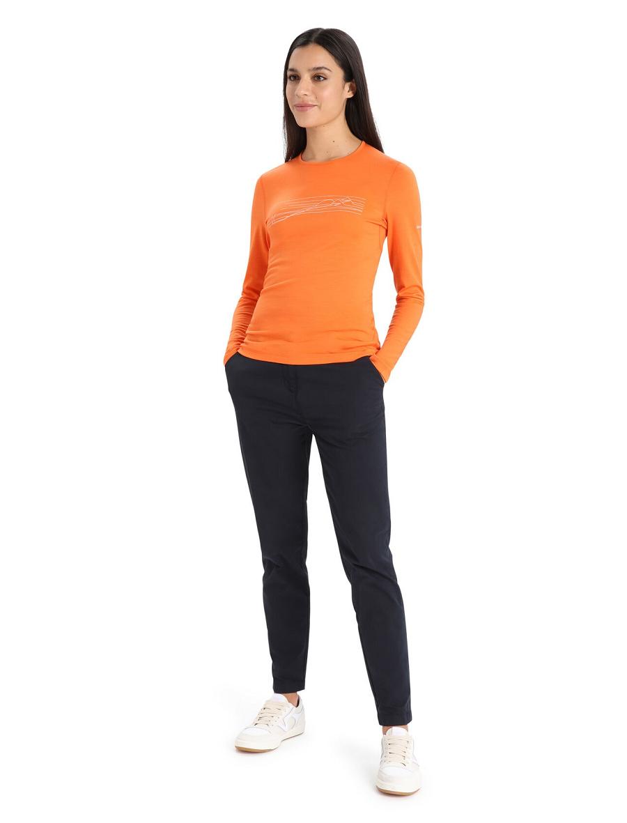 Icebreaker Merino 200 Oasis Long Sleeve Crewe Ski Stripes Női Base Layers Narancssárga | HU 1830UZGT